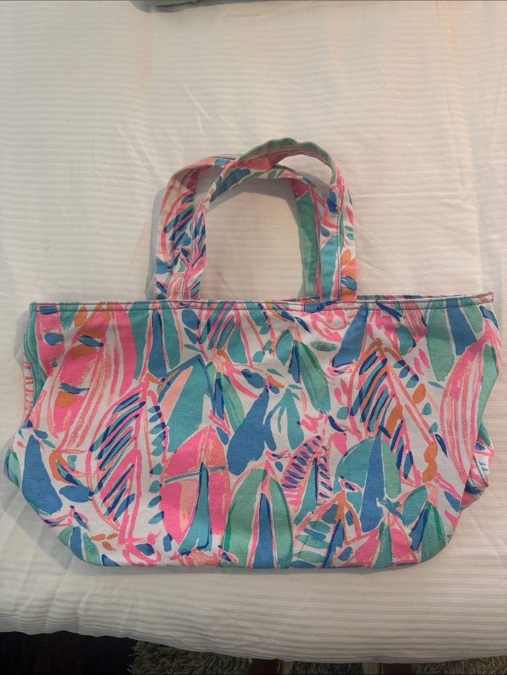 Lilly Pulitzer Canvas Tote in Pink, Teal & Coral Leaf Print